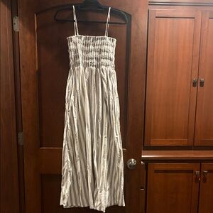 LOFT Beige and White Striped Maxi Dress